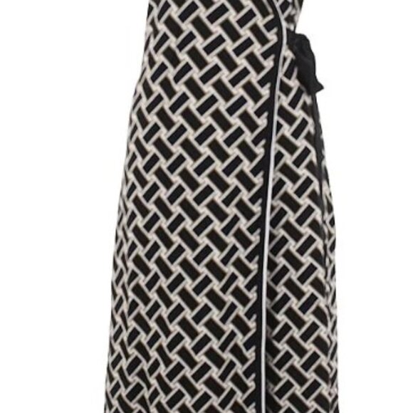 NEW DVF Diane Von Furstenberg Target Midi Collared Sleeveless Wrap Dress Size L - Picture 5 of 5